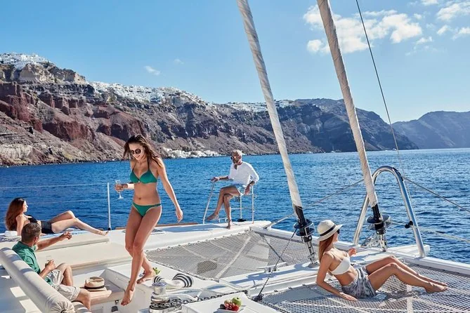 Catamaran experience in the Santorini caldera