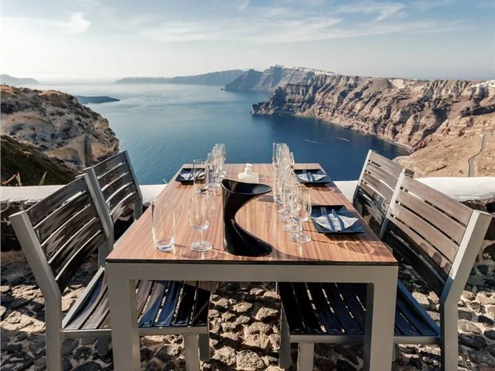 Wine tasting overlooking the Santorini caldera